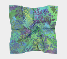 Load image into Gallery viewer, A multicolored floral silk scarf with a square shape, featuring a vibrant and intricate pattern.